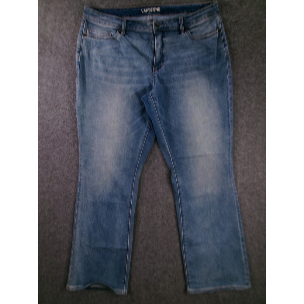 Lands End Jeans Women 14 Blue Mid Rise Bootcut Medium Wash Causal Western Faded